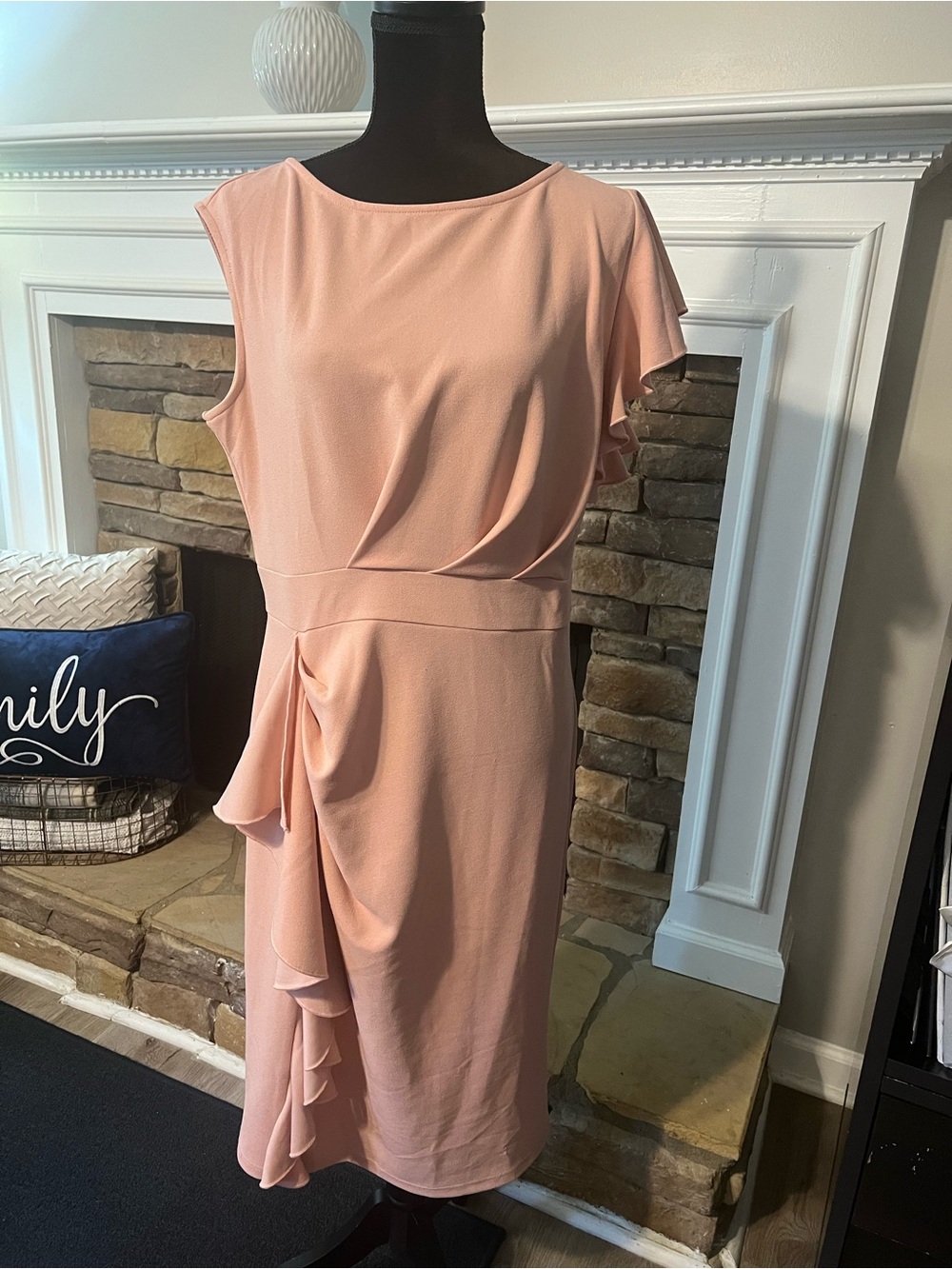 Chiffon-Trim Midi Dress in Soft Blush